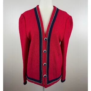 Castleberry Womens Vintage Knit Cardigan Sweater in Pink and Navy Sz 12 | Preppy
